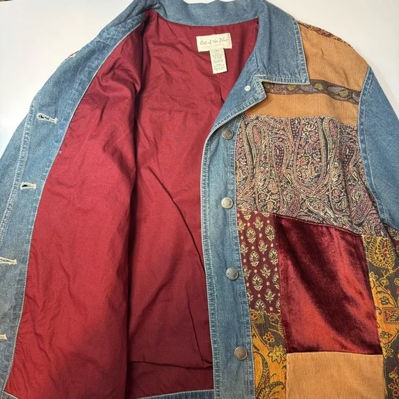 Out Of The Blue J Jill Women's Denim Patchwork Tapestry Lined Jean Jacket Sz XL - Picture 10 of 13